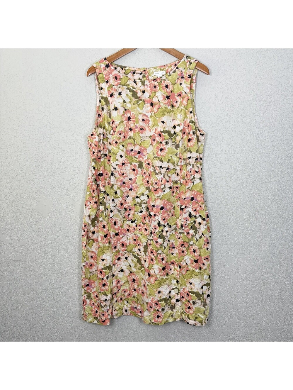 J Jill Love Linen Women’s L 100% Linen Floral Sleeveless Shift Dress Cottagecore